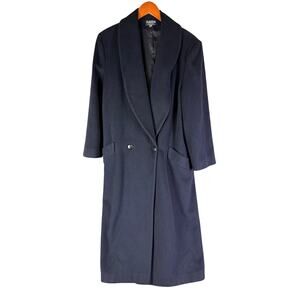 Karen Collection 70% Wool 10% Cashmere Trench Coat Navy Blue Womens 14‎ USA Made